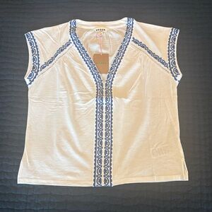 Boden Cream and Blue Embroidered Women's Blouse